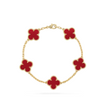 Pre-owned Van Cleef & Arpels Vintage Alhambra yellow gold Red Clover 5-motif bracelet