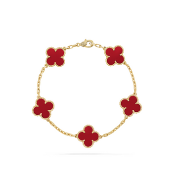 Van Cleef & Arpels Vintage Alhambra 5-Motif Red Clover Bracelet in 18K Yellow Gold