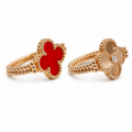 Van Cleef & Arpels Vintage Alhambra Reversible Carnelian & Guilloché Ring in 18K Rose Gold