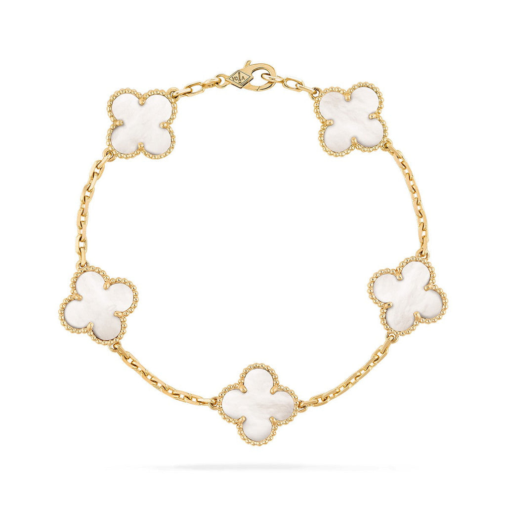 Pre-owned Van Cleef & Arpels Vintage Alhambra collection White mother of Pearl clover 5-motif bracelet