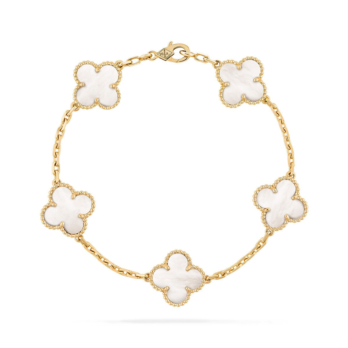 Pre-owned Van Cleef & Arpels Vintage Alhambra collection White mother of Pearl clover 5-motif bracelet