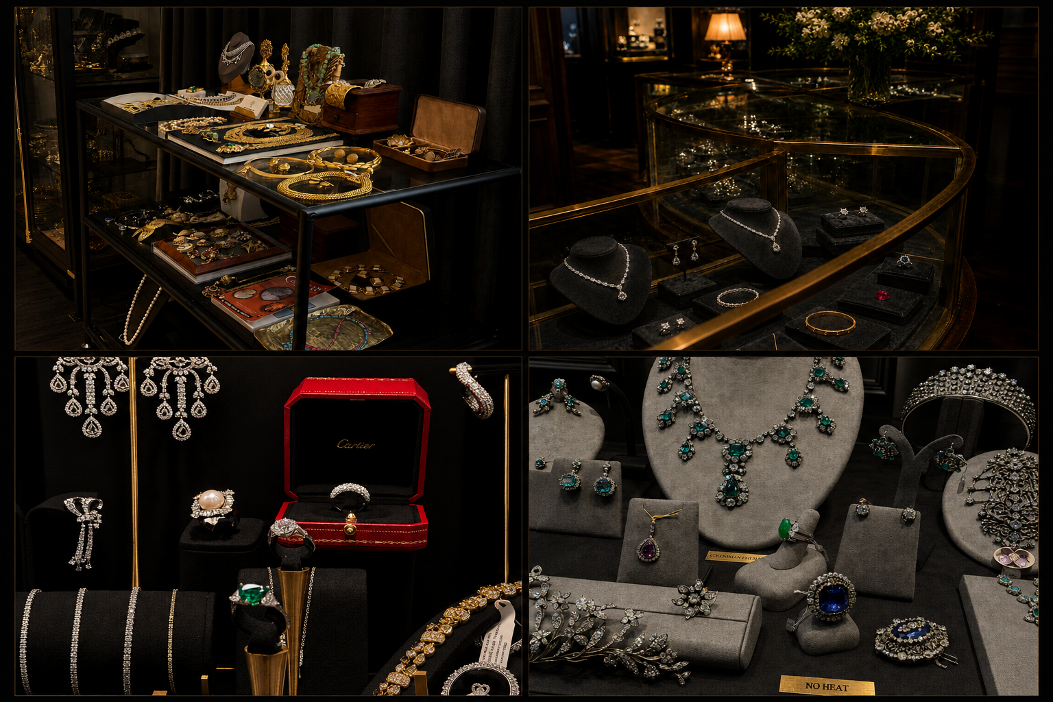 Warm jewelry archive with preserved pieces and vault records
