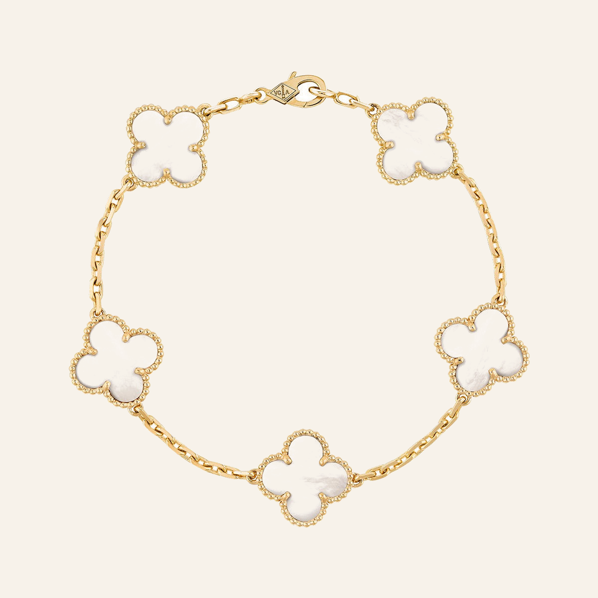 Vintage Alhambra 5-Motif White Mother-of-Pearl Bracelet