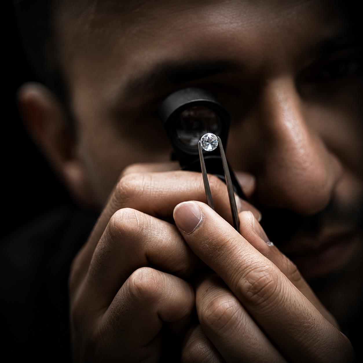 Jewelry expert authenticating a gemstone